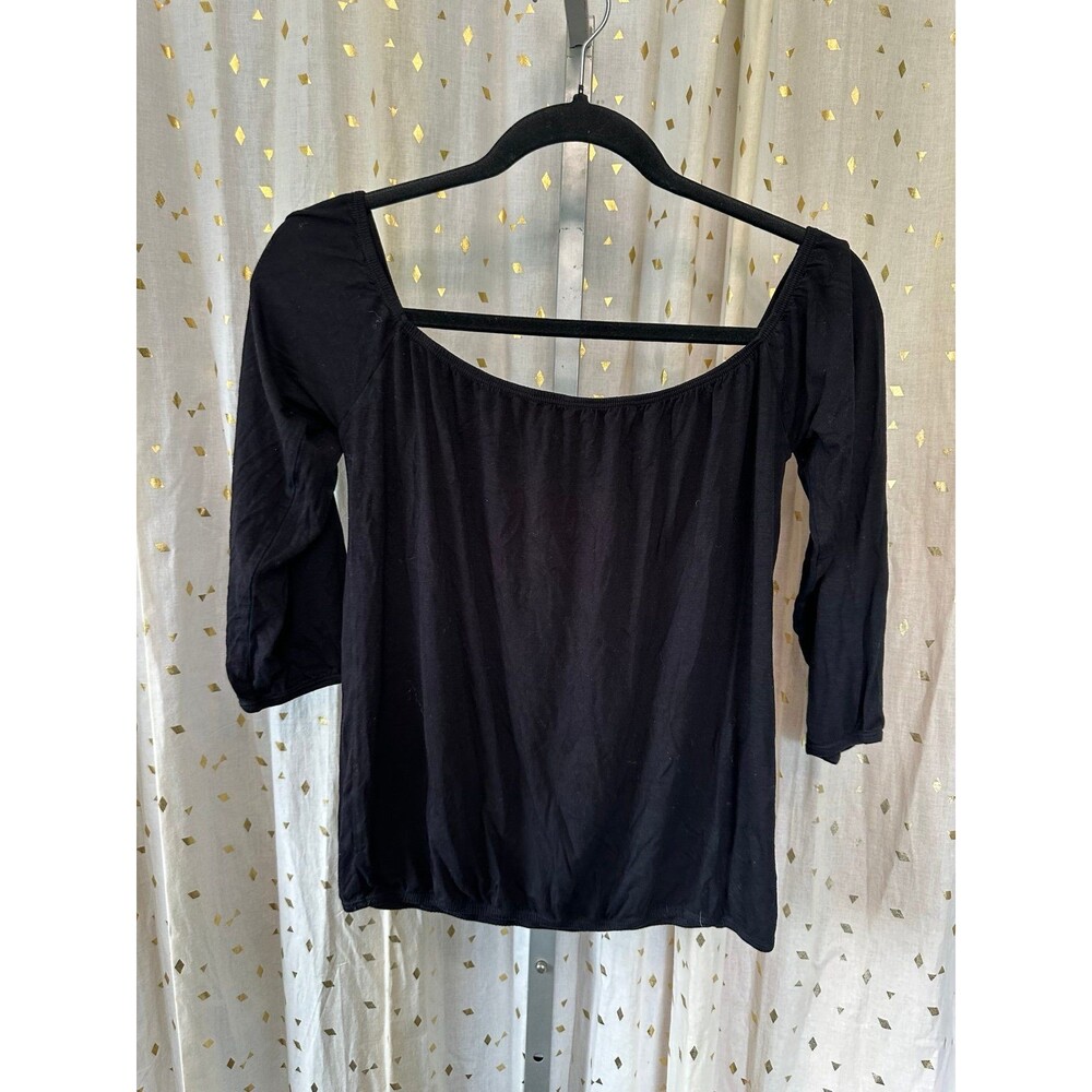 Ava Sky Fighting Eel Hawaiian Black On Off Shoulder 3/4 Sleeve Essential Blouse